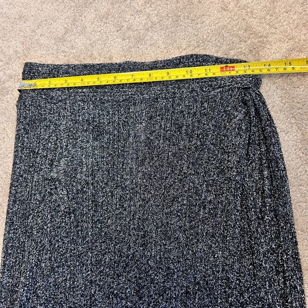 Zara black silver thread knit skirt side twist knot high slit Sz S NWOT